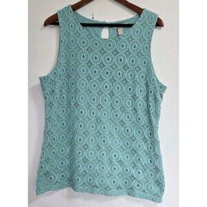 Banana Republic Blouse Womens XL Blue Green Lace Sleeveless Tank Top Boho Beach